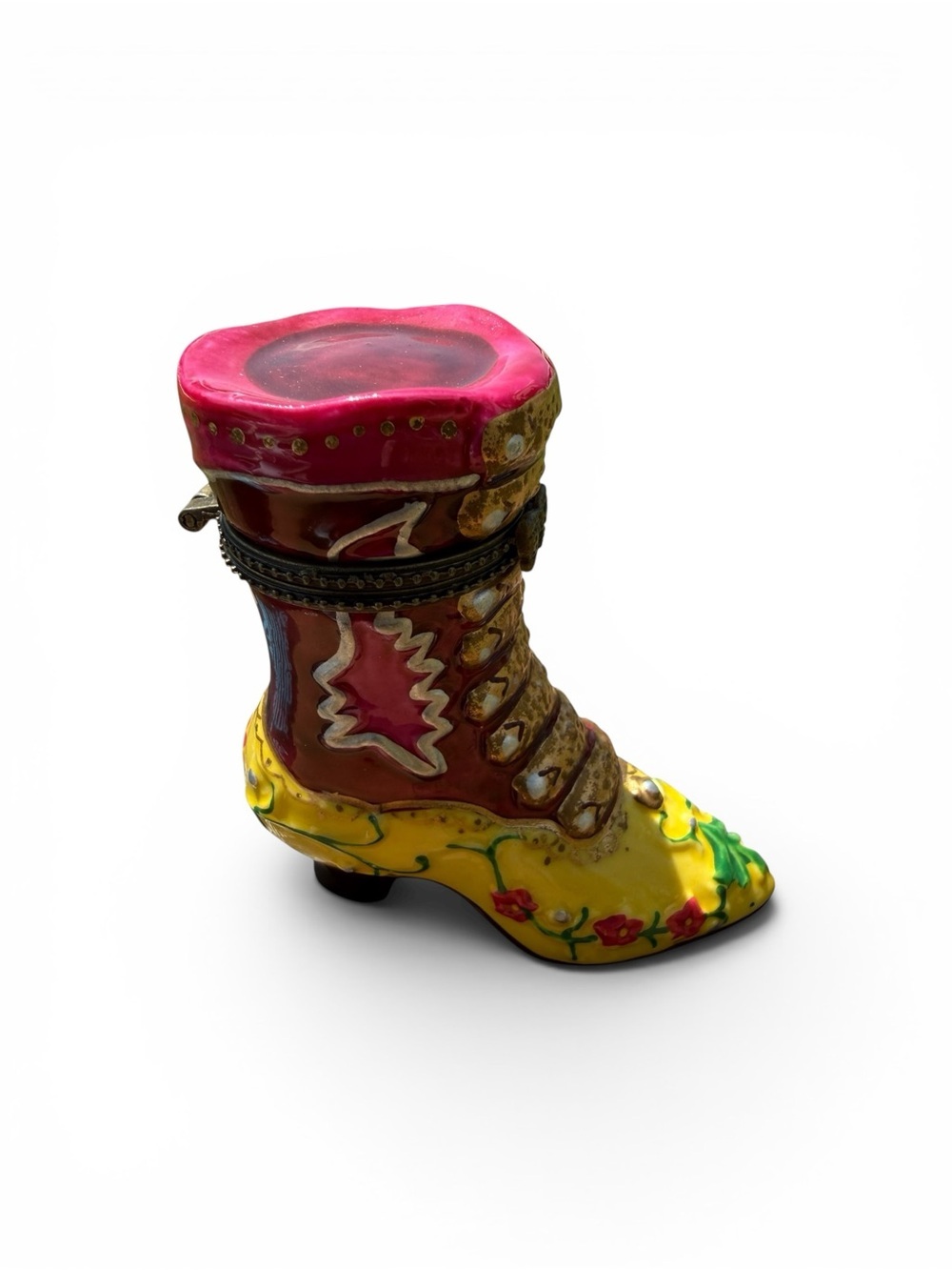 Vintage Victorian Ladies Boot Trinket Box Hinged Ceramic Jewelry Keepsake Box 3”